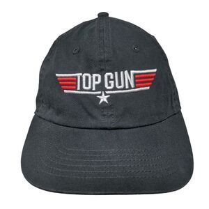 Top Gun Slideback Hat Black OSFM Adjustable Embroidered Vented Holes 6 Panel